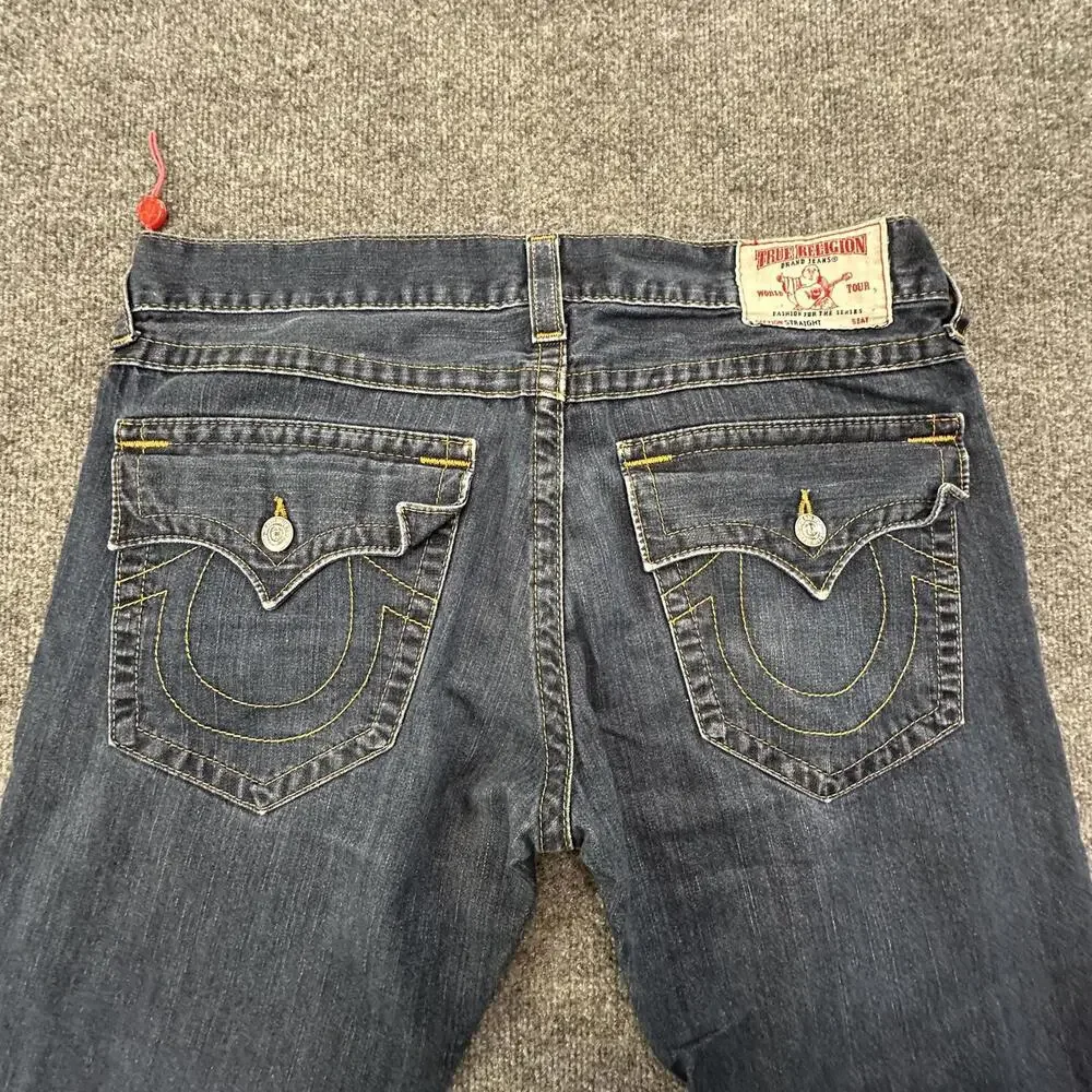 True‎ Religion Mens Straight Flap Jeans Size 36 Dark Wash Denim MNR859Y9